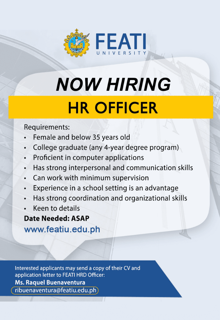 Jobs@FEATI: Hiring HR Officer